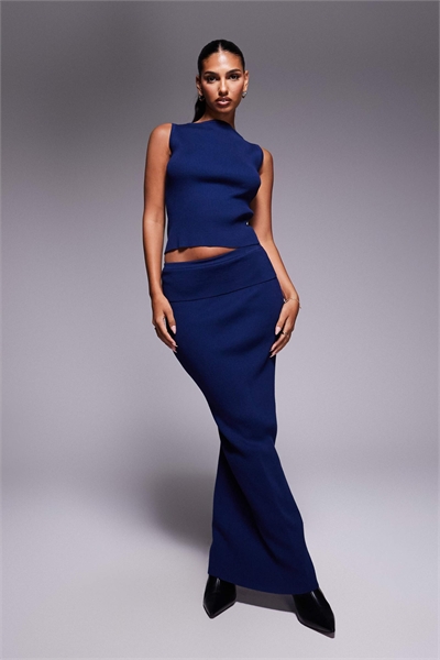 Эксклюзивная макси-юбка из ребристого трикотажа темно-синего цвета co-ord артикул 150431043