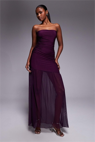 Эксклюзивное макси-платье-бандо из прозрачной сетки с мягким на ощупь подолом, выполненное в стиле «слинки» артикул 151521120