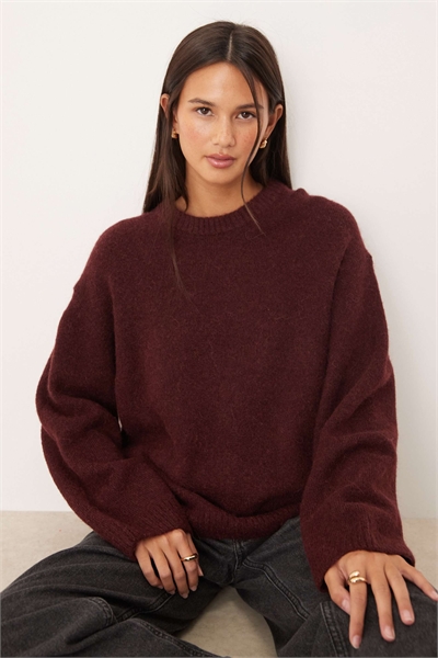 Свитер из шерсти альпаки с круглым вырезом, бордовый артикул 149853398