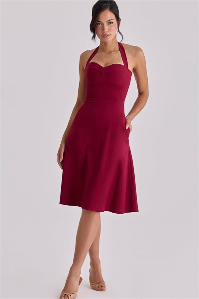 Платье средней длины с завязками на шее из мягкого твила цвета «Каролла» артикул 155842304