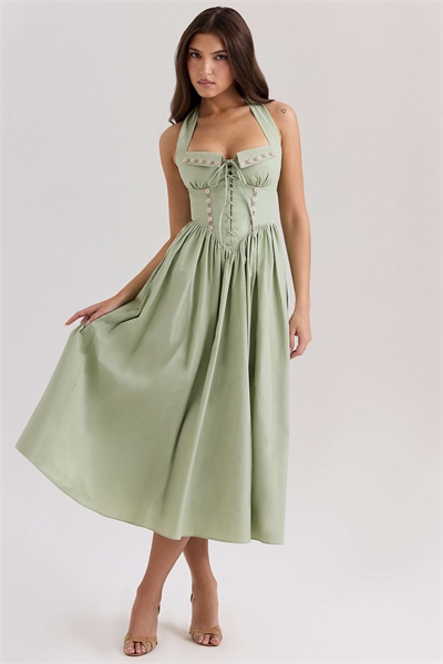 Платье средней длины из эластичного хлопка с завязками на шее от Emilia артикул 148942691