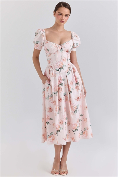 Хлопковое платье средней длины с буфчатыми рукавами от Lulabell артикул 147861043