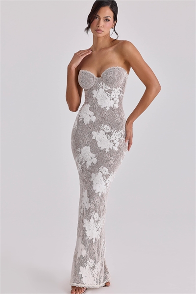 Макси-платье Lucienne из кружева цвета слоновой кости с вышивкой артикул 155774576