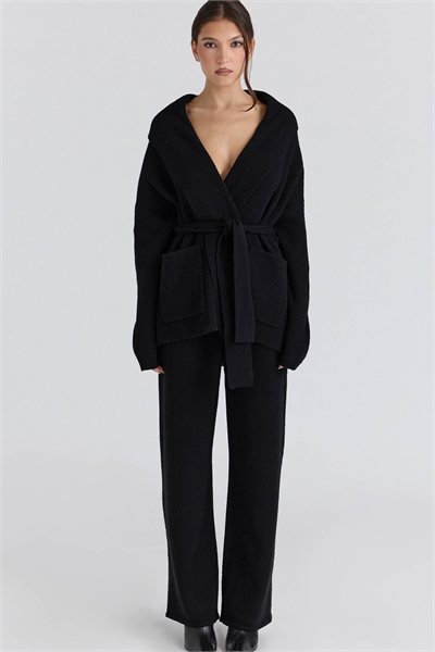 Кардиган «Мэдисон» из чистой шерсти черного цвета с драпированным передом артикул 155059451