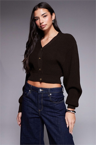 Эксклюзивный кардиган с V-образным вырезом, застегивающийся на пуговицы спереди, укороченный и с рукавами-балонами артикул 153717003