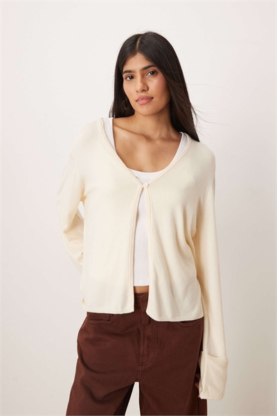 Вязаный кардиган с отложными рукавами и одной пуговицей артикул 153753620