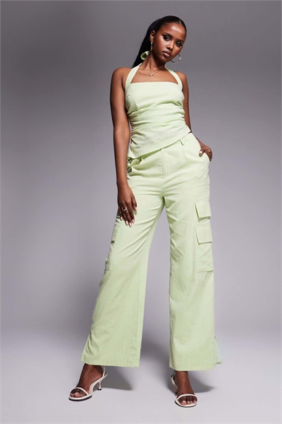 Брюки карго с карманами, имитирующими льняную ткань co-ord артикул 141185570