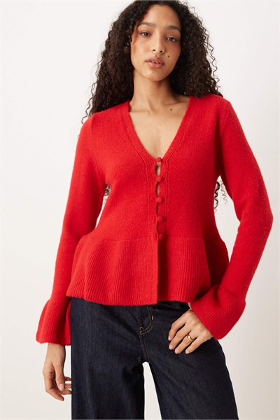 Вязаный кардиган с баской из шерсти артикул 153153592