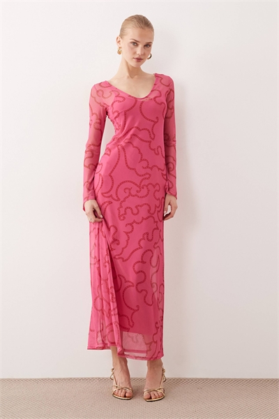 Макси-платье с V-образным вырезом из сетчатой ткани артикул 153593243