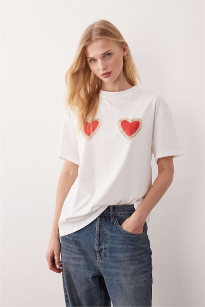 Футболка из чистого хлопка с принтом в виде сердечек артикул 153593237
