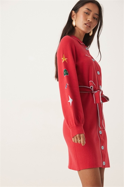 Мини-платье-кардиган с вязаным узором в стиле лыжного мотива артикул 151638684