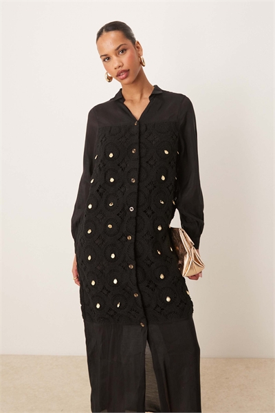 Платье-рубашка длинной длины, связанное крючком артикул 143768260