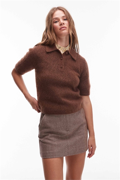 Свитер облегающего кроя из мохера и шерсти с воротником-поло артикул 150204938