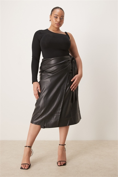 Юбка средней длины с завязками по бокам из кожи с эффектом «под кожу» от Jaspre артикул 151270714
