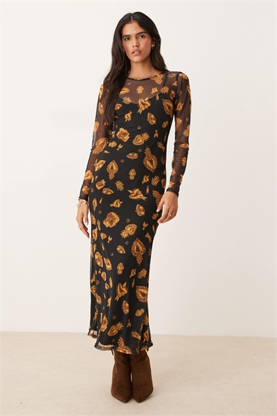 Макси-платье с длинными рукавами из сетчатой ткани артикул 150528674