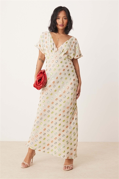 Платье-макси из тонкой ткани с разноцветной золотой фольгой артикул 143827071