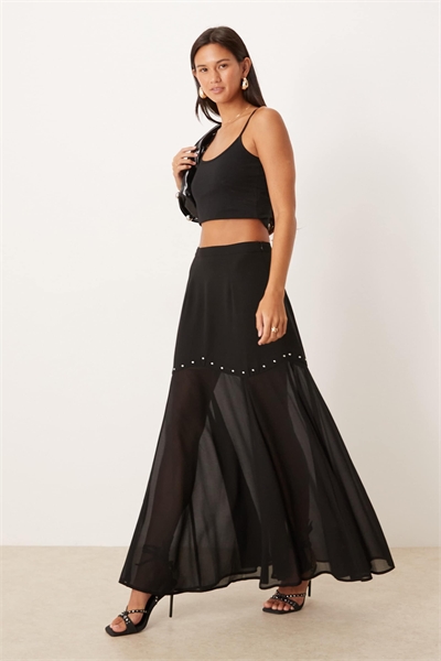 Макси-юбка с прозрачным подолом и заклепками артикул 150263259