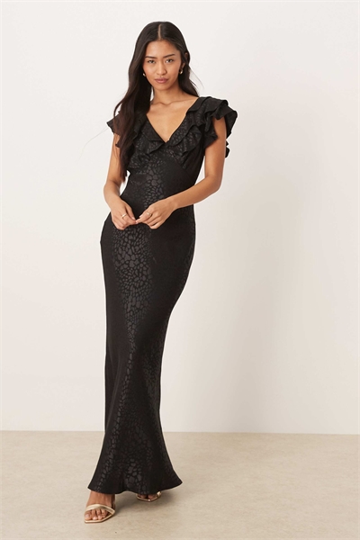 Макси-платье с V-образным вырезом, оборками и принтом «под шкуру животного» артикул 151270902