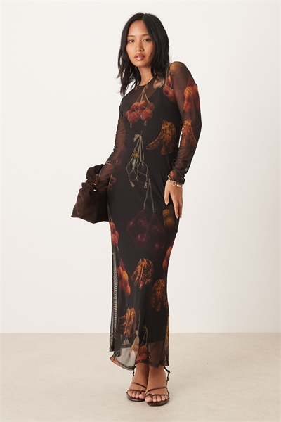 Платье-миди из сетчатой ткани с длинными рукавами артикул 150661350