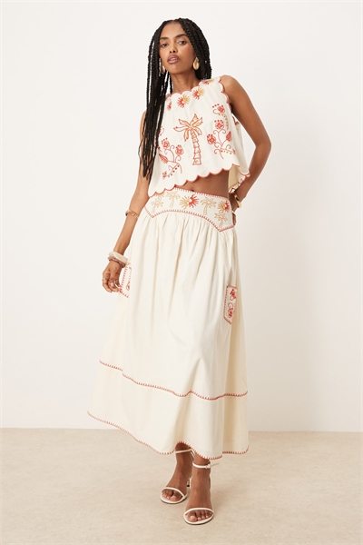 Вышитая хлопковая юбка длиной до середины икры co-ord артикул 146131234