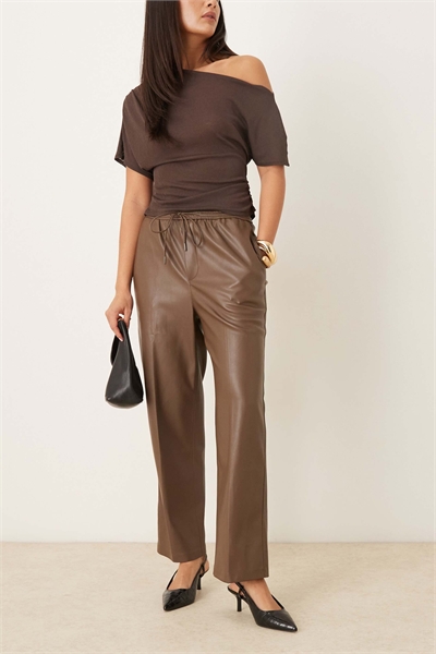 Брюки с завязкой на талии из искусственной кожи артикул 153488338
