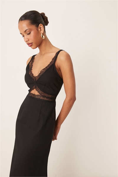 Льняное платье-миди с вырезами Mimi черного цвета артикул 143768279