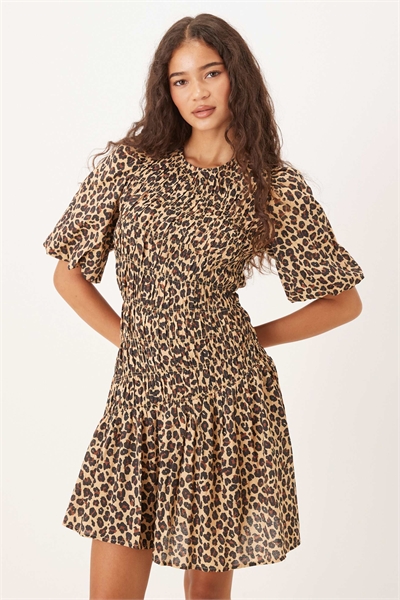 Мини-платье с рукавами-буффами и плиссировкой артикул 150263248