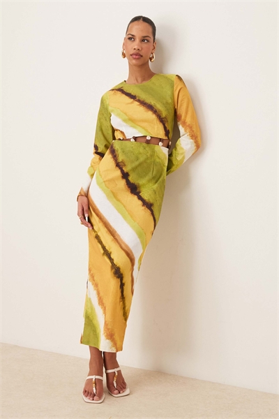 Платье средней длины с вырезом на талии артикул 143768275