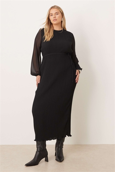 Черное платье-миди с прозрачными рукавами и плиссированной юбкой артикул 151270713