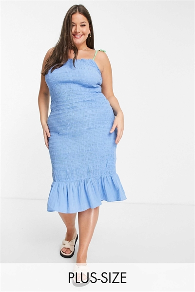 Платье-макси Curve синего цвета с бретелями и завязками артикул 113149086