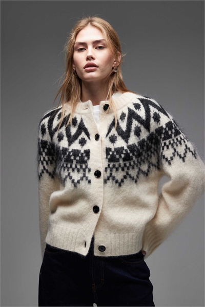 Кардиган с жаккардовым принтом из пушистой пряжи с добавлением шерсти и мохера в стиле «Фэр-Айл» артикул 151746446