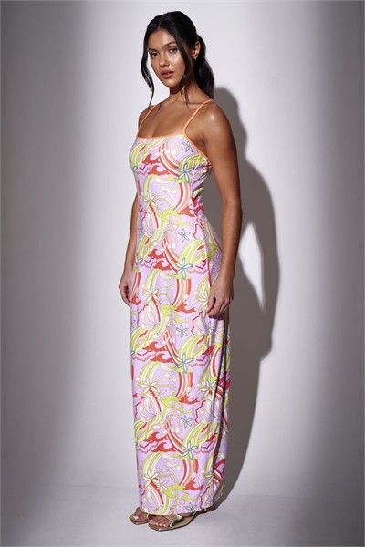 Макси-платье с ретро-принтом и пайетками артикул 155532649