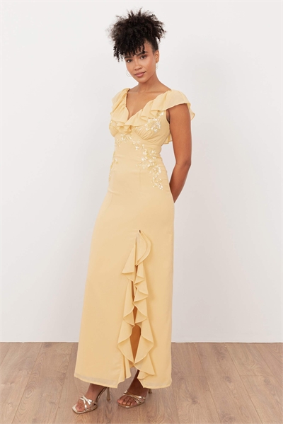 Макси-платье с V-образным вырезом и оборками артикул 154610034