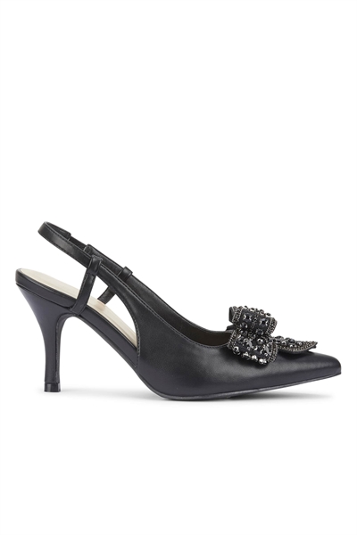 Туфли на среднем каблуке с открытой пяткой и бантиком артикул 151942856