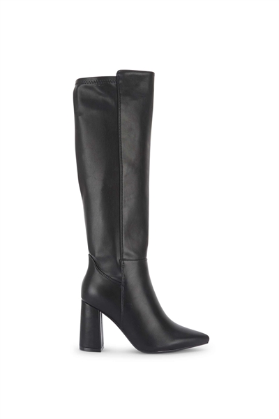 Ботинки до колен с заостренным носком и широким каблуком черного цвета артикул 151942076