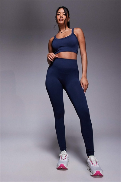 Леггинсы для фитнеса с высокой талией и плавным переходом, темно-синие артикул 148857334
