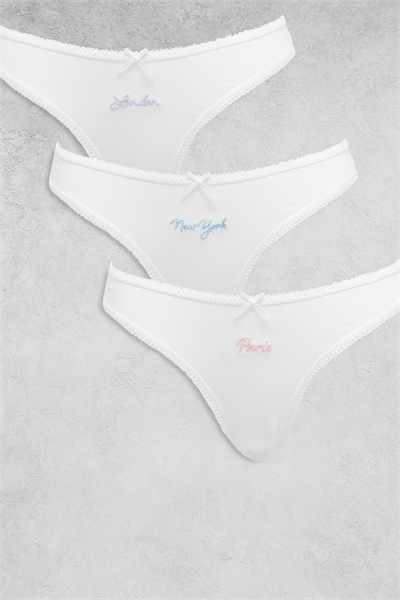 Набор из 3 пар бразильских трусиков из хлопка с городским узором и пико-отделкой артикул 146899298