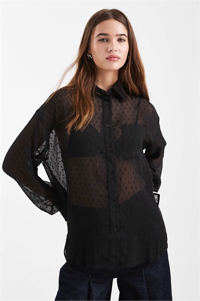 Рубашка с прозрачными вставками из ткани добби артикул 148300907