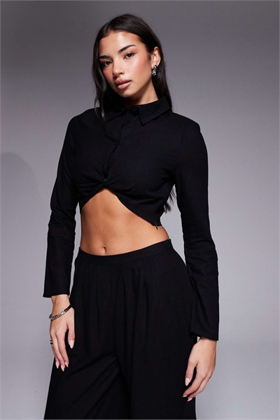 Эксклюзивная укороченная рубашка с длинными рукавами и объемными плечами, с преобладанием хлопка co-ord артикул 149633501