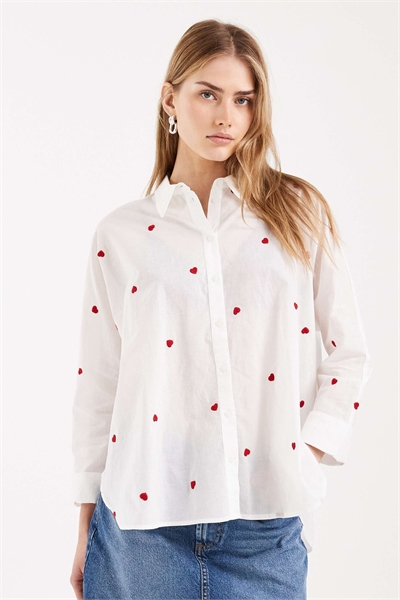 Рубашка прямого кроя с вышивкой в виде сердца артикул 153577547