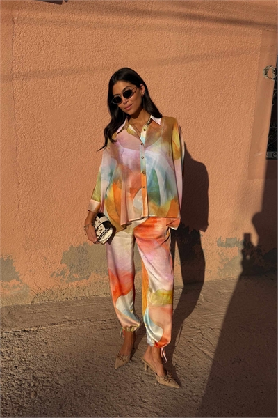 Рубашка-накидка абстрактного рисунка co-ord артикул 153816971