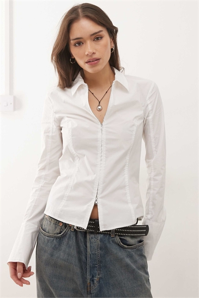 Рубашка на молнии с рукавами-клёш артикул 154328747