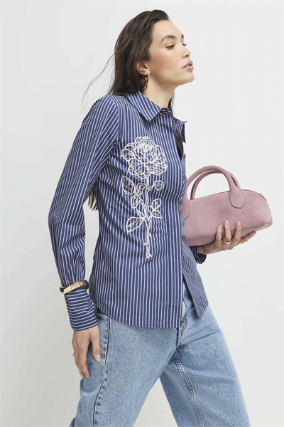 Рубашка в полоску с длинными рукавами и вышивкой артикул 156044442