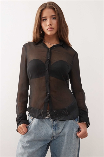 Прозрачная облегающая рубашка с галстуком артикул 151051513