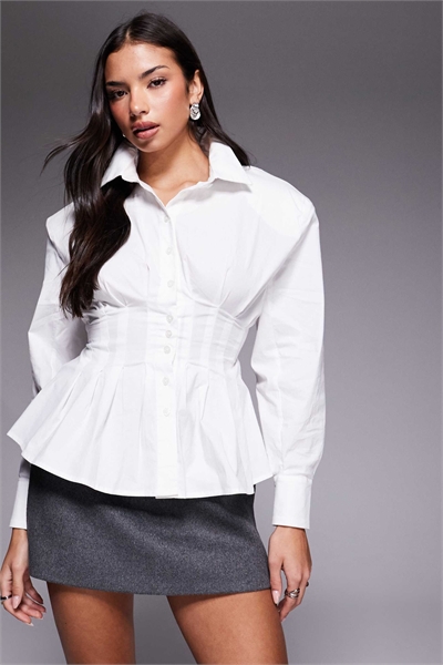 Рубашка с плечевыми накладками, зауженной талией и пуговицами артикул 150970033