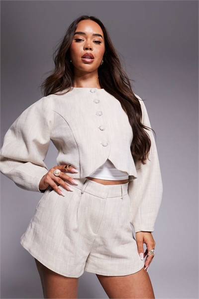 Блейзер без воротника с буфчатыми рукавами артикул 143824389