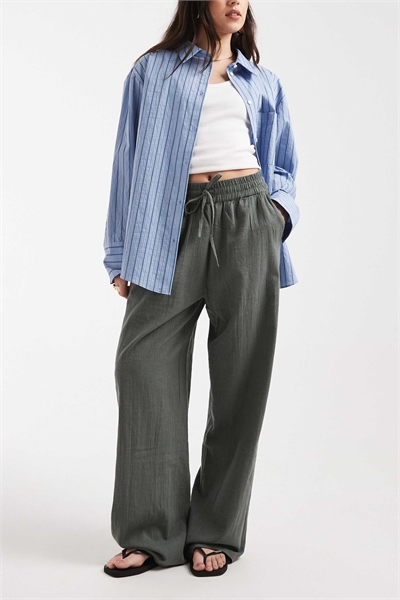 Брюки с широкими брючинами из ткани под лен артикул 153577554