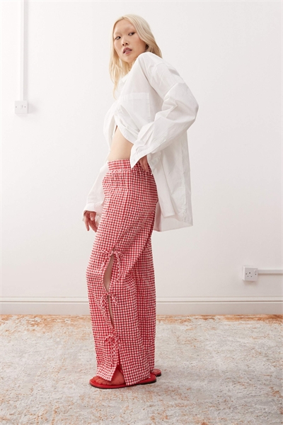 Брюки с широкими брючинами и завязками по бокам артикул 142046264