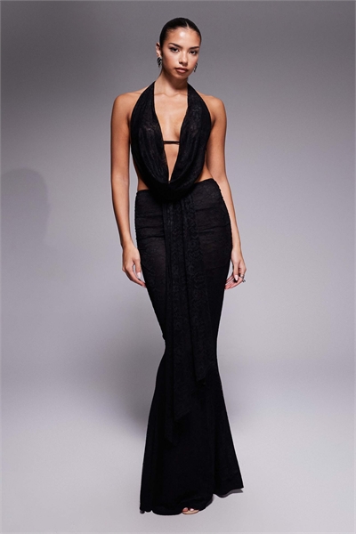 Макси-юбка с асимметричным подолом и эксклюзивными кружевными драпировками co-ord артикул 151185850