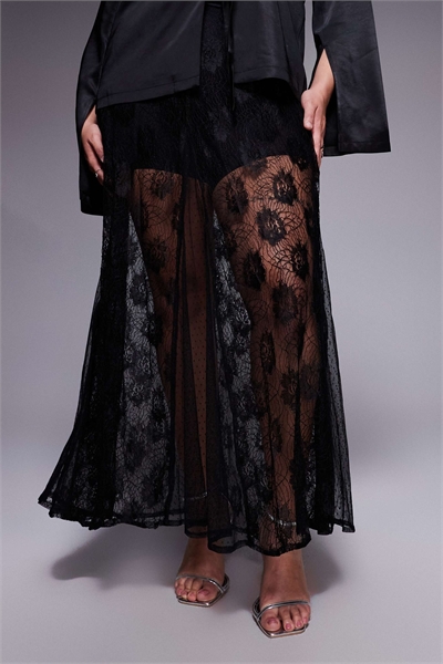 ASOS DESIGN: Макси-юбка Curve из прозрачного кружева с вставками-годе артикул 148416053